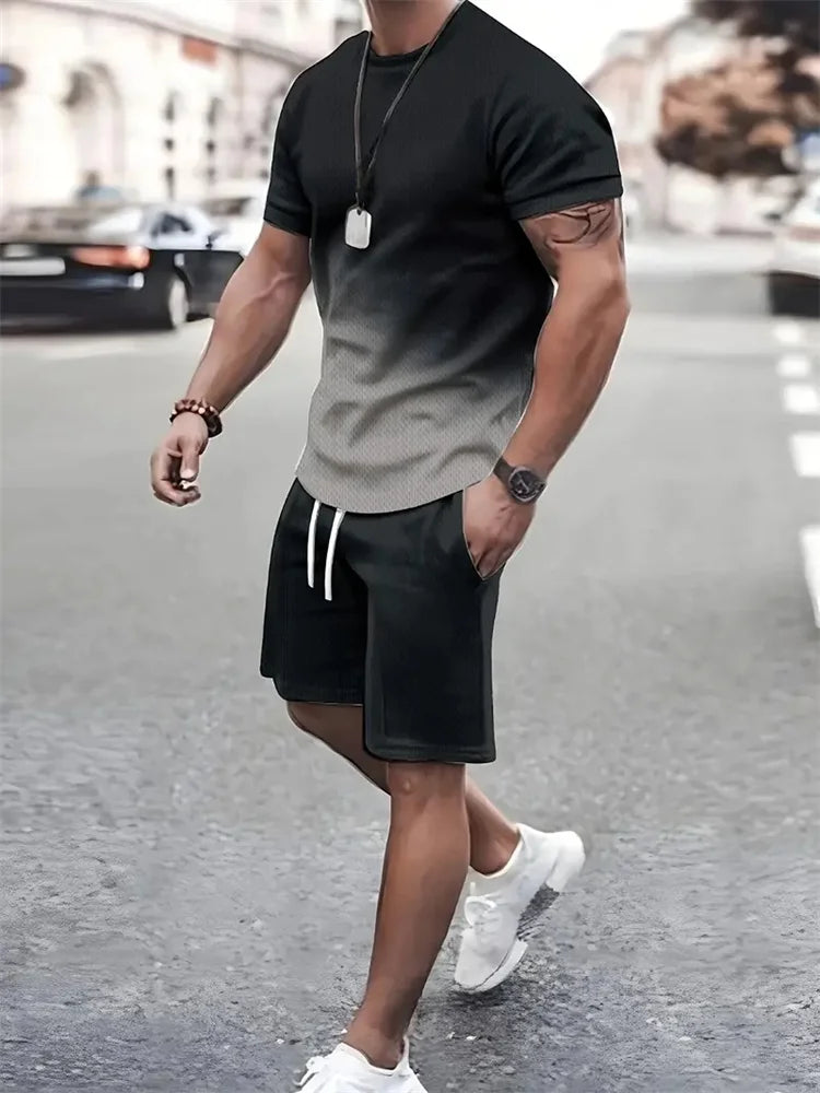 Conjunto Deportivo Hombre 2 Piezas | Camiseta + Pantalón Corto Estampado Playa