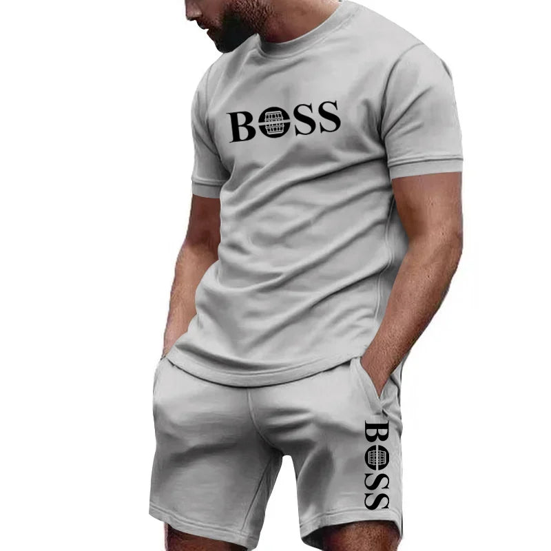 Conjunto deportivo de dos piezas para hombre, camiseta de manga corta y pantalones, ropa deportiva para correr y fitness, verano 2026, gran descuento