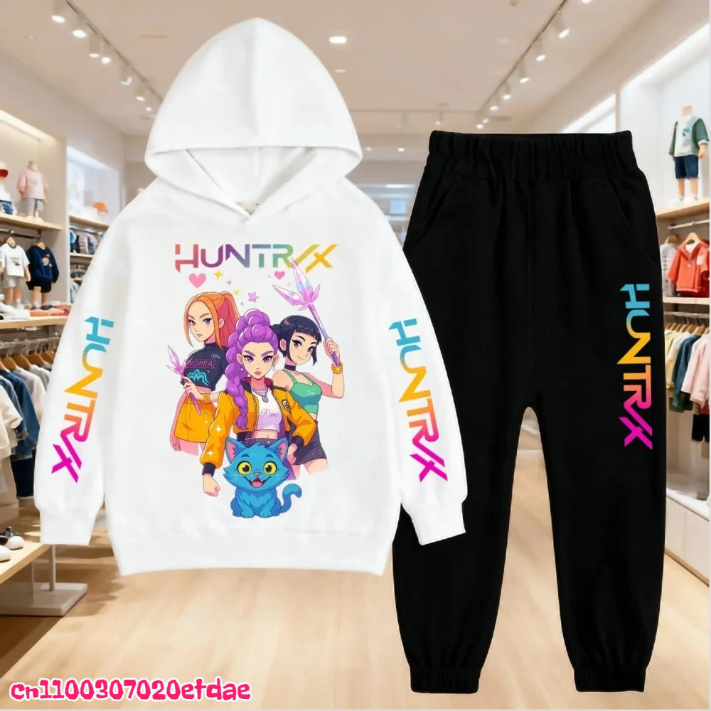 Otoño Invierno Sudadera con capucha para niños KPop Demon Hunters ropa de ocio prendas de vestir exteriores sudadera + Pantalones conjunto 3-12 años niños niñas regalo
