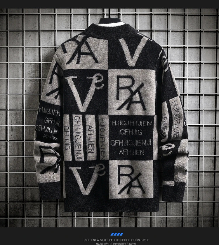 Suéter de punto para hombre, jerséis a rayas con estampado, suéter de cuello redondo, Otoño/Invierno, ropa informal de calidad de diseñador para hombre, jersey