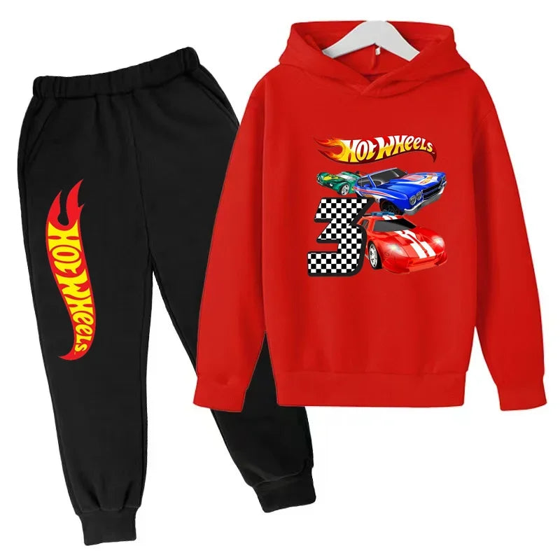 Ropa para niños Hot Wheels juego de coches Abrigo con capucha estampado 3-12 años niños niñas niño Top + Pantalones sudadera de moda ropa deportiva Casual