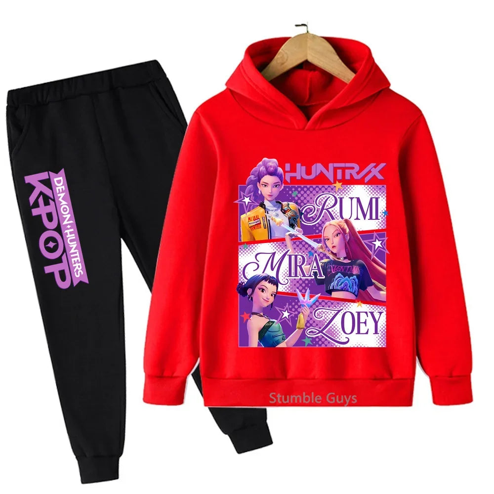 Conjunto de sudadera con capucha Kpop Demon Hunters de 3 a 14 años, ropa deportiva para niños y niñas, ropa diaria de otoño para niños