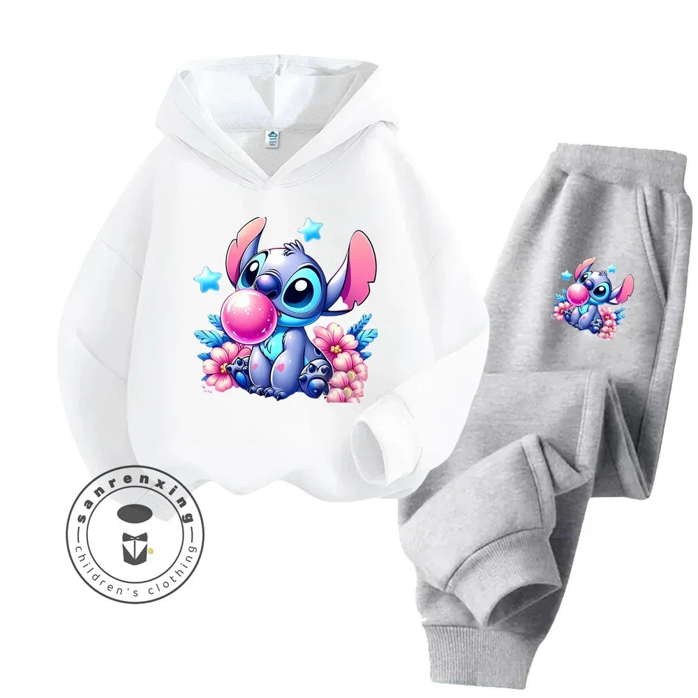 Conjunto de sudadera de manga larga con estampado de Stitch Simple para niño y niña, ropa informal, gráficos divertidos, estilo diario, primavera y otoño, barato y Popular