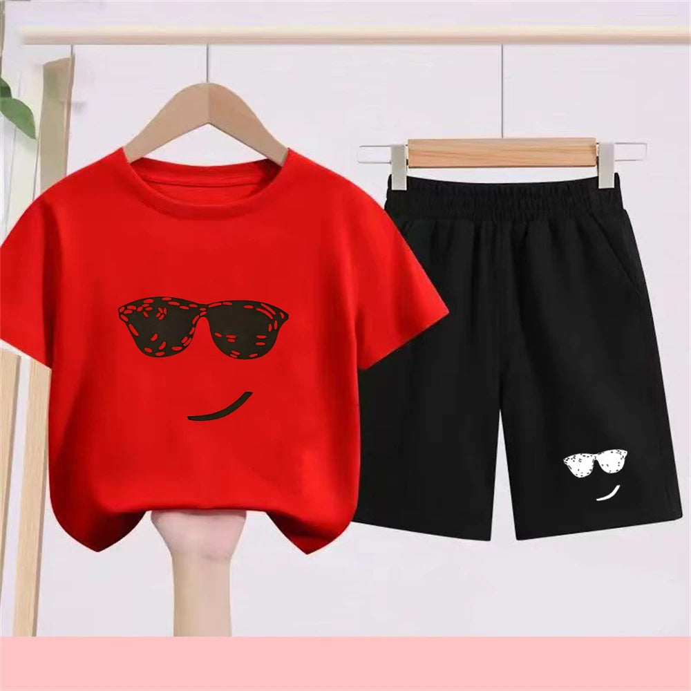 Camiseta de verano para niños de 3 a 12 años, conjunto de camiseta blanca y pantalones cortos, 2 uds., conjunto fresco y refrescante de manga corta con estampado para niños
