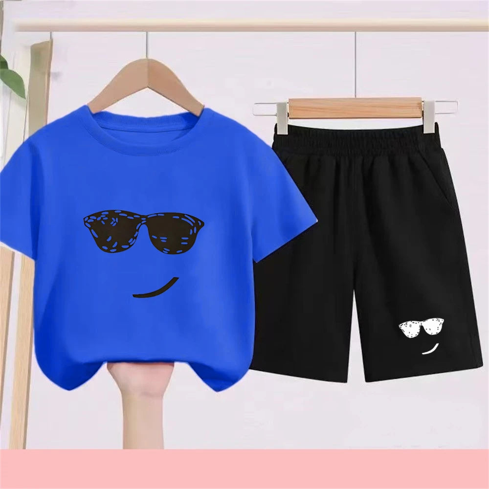 Camiseta de verano para niños de 3 a 12 años, conjunto de camiseta blanca y pantalones cortos, 2 uds., conjunto fresco y refrescante de manga corta con estampado para niños