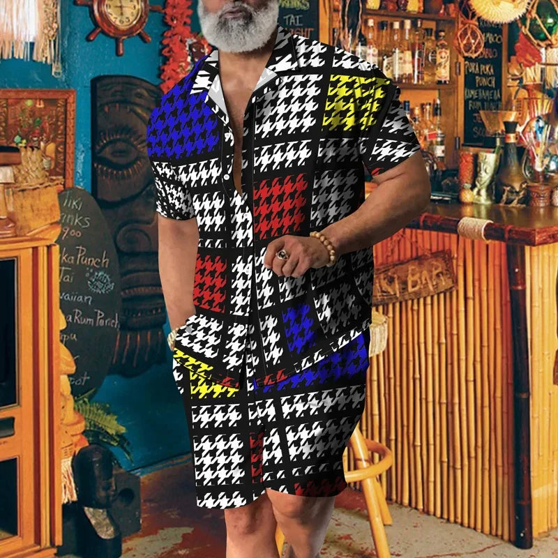 Camisa 2024 de manga corta de alto temperamento para hombre, camisa de dos piezas, nueva camisa de solapa transpirable, conjunto de pantalones cortos con cordón Casual