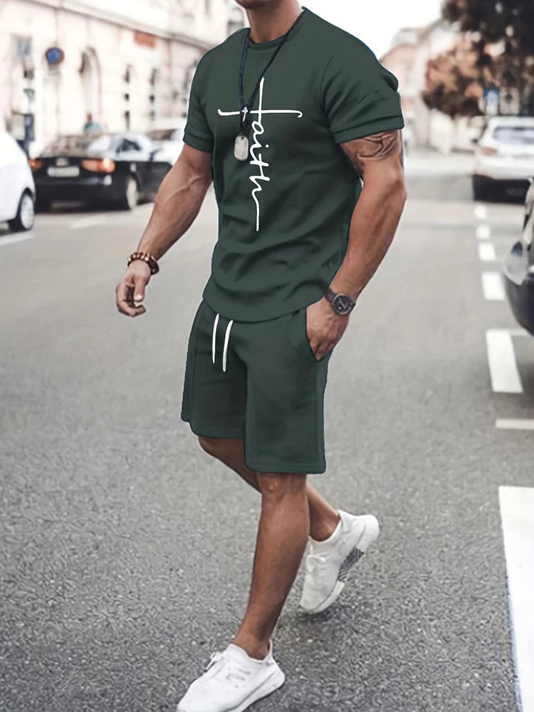 Camisetas de verano al aire libre de moda de calle para hombre Casual diario pantalones cortos deportivos para Hombre Camisetas y conjuntos de pantalones cortos con cordón para hombre