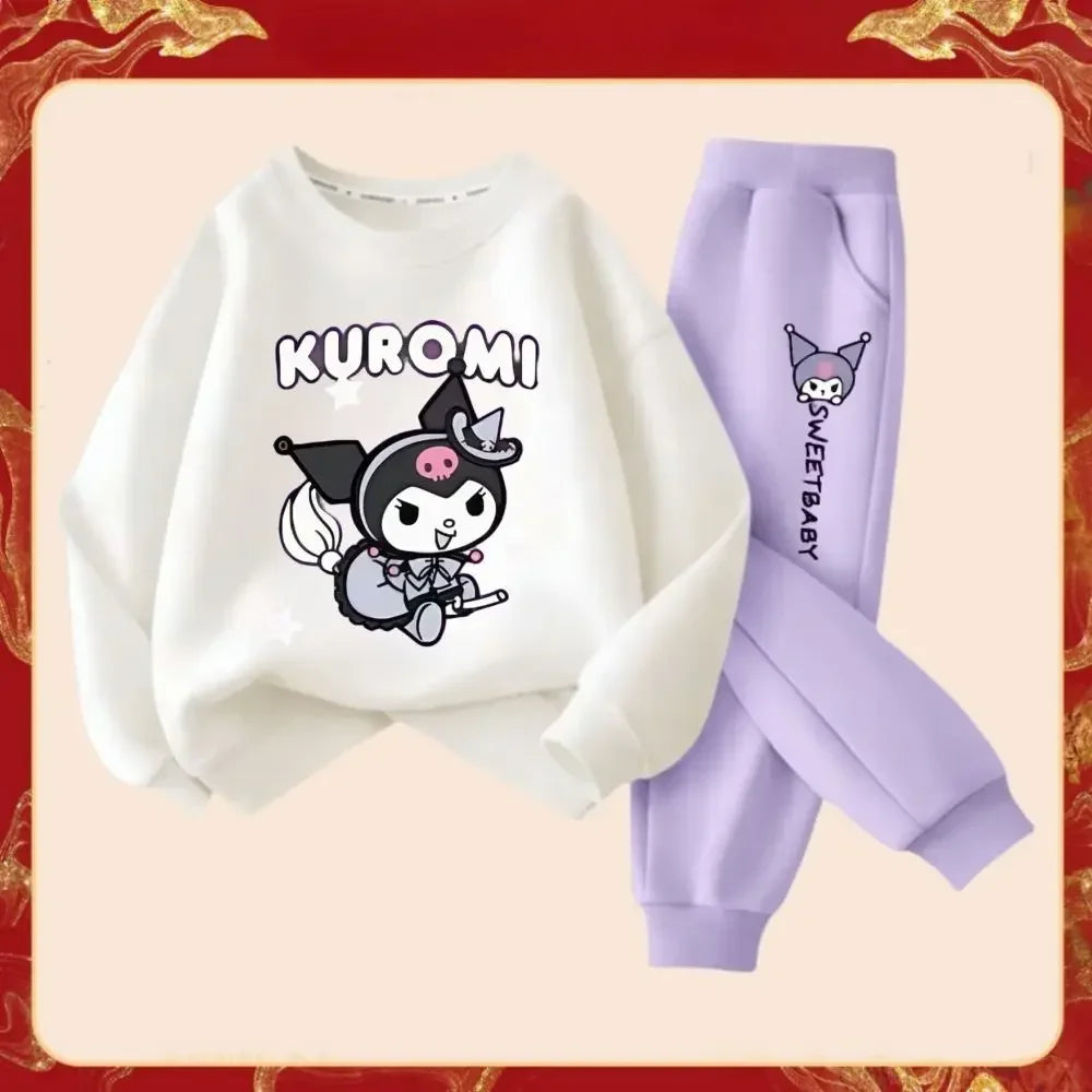 Conjunto de ropa para bebé de primavera y otoño para niña, sudaderas con estampado Kuromi, jersey, Tops y pantalones, conjunto de sudadera y pantalones de chándal de 2 fotos