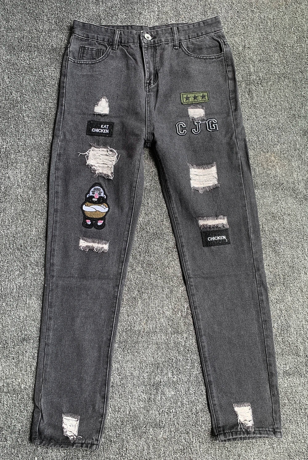 Pantalones Vaqueros Rasgados Hombre Bordado Blanco - Hip Hop