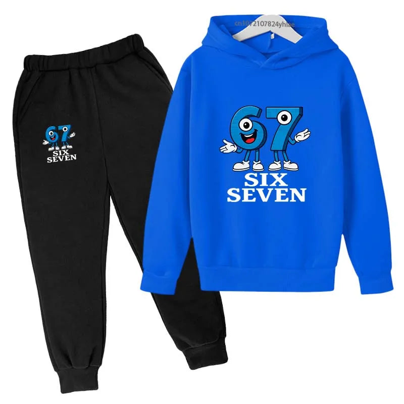 Seis siete números divertidos estampado de dibujos animados niños primavera otoño Casual 2 uds Sudadera con capucha + Pantalones para correr chándales 2-13 años ropa para niños y niñas