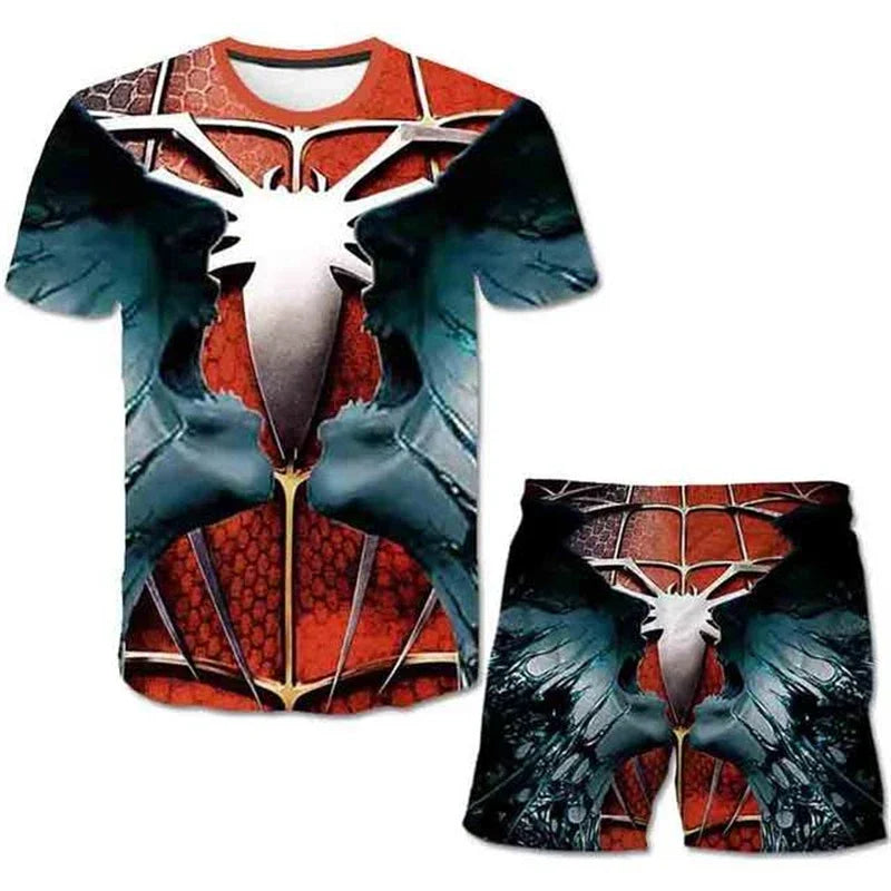 Conjunto de 2 piezas de camiseta y pantalones cortos transpirables para niños, diseño de Spider-Man, Marvel, Hulk, Iron Man, Spiderman