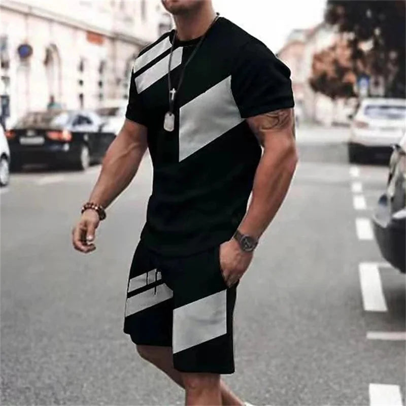 Conjunto Deportivo 3D Retro Hombre Talla Grande | Camiseta + Pantalón Corto Playa