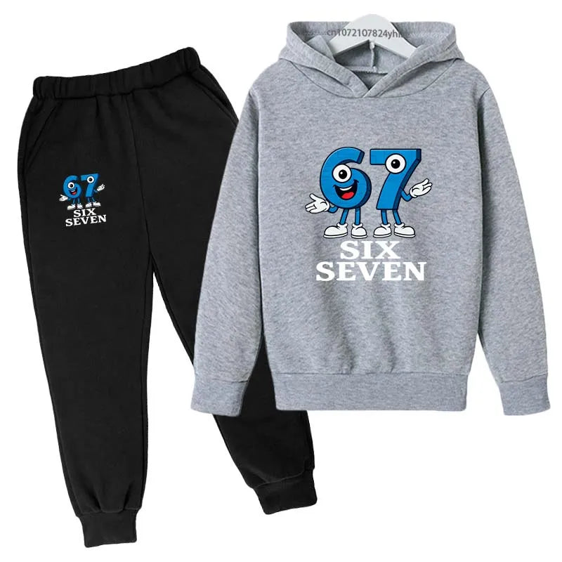Six Seven divertido estampado de números niños primavera otoño Casual 2 uds Sudadera con capucha + Pantalones chándales 2-13 años niños niñas trajes diarios ropa