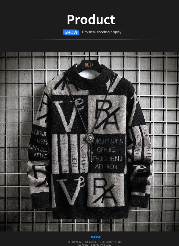 Suéter de punto para hombre, jerséis a rayas con estampado, suéter de cuello redondo, Otoño/Invierno, ropa informal de calidad de diseñador para hombre, jersey