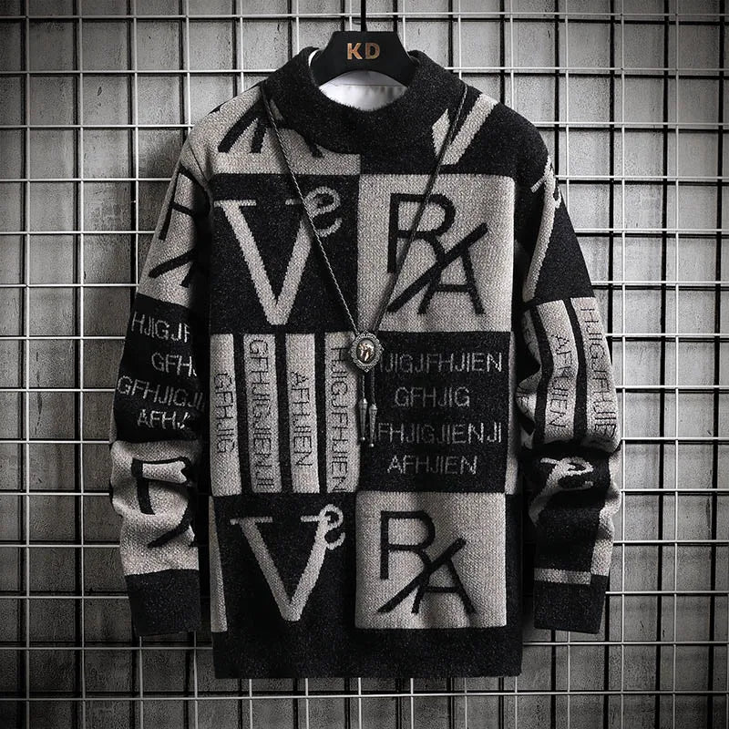 Suéter de punto para hombre, jerséis a rayas con estampado, suéter de cuello redondo, Otoño/Invierno, ropa informal de calidad de diseñador para hombre, jersey