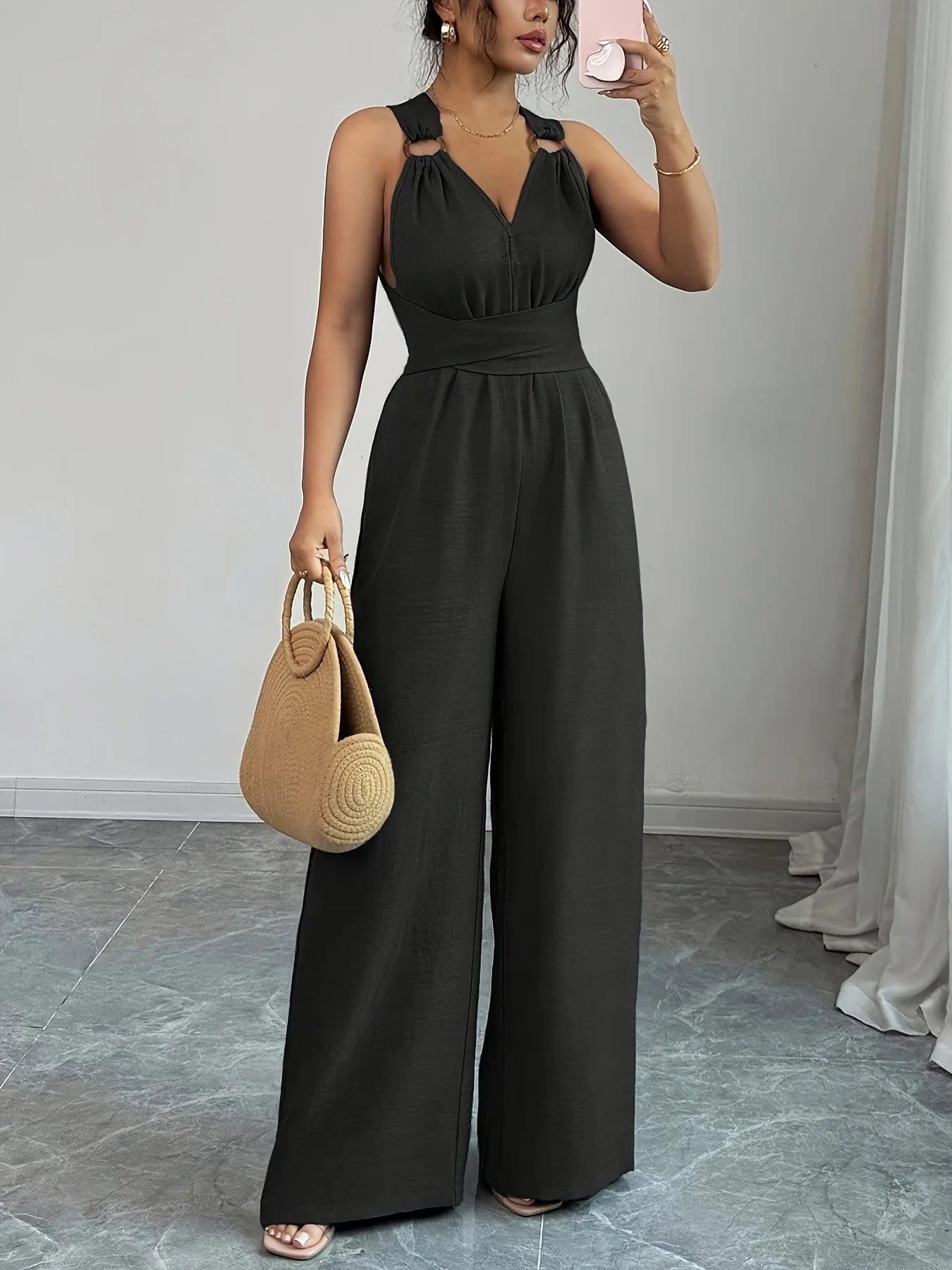 Monos para mujer 2026: Novedades en moda, sexy, con cuello en V, espalda descubierta, cinturón cruzado y pierna ancha. Ropa de mujer.