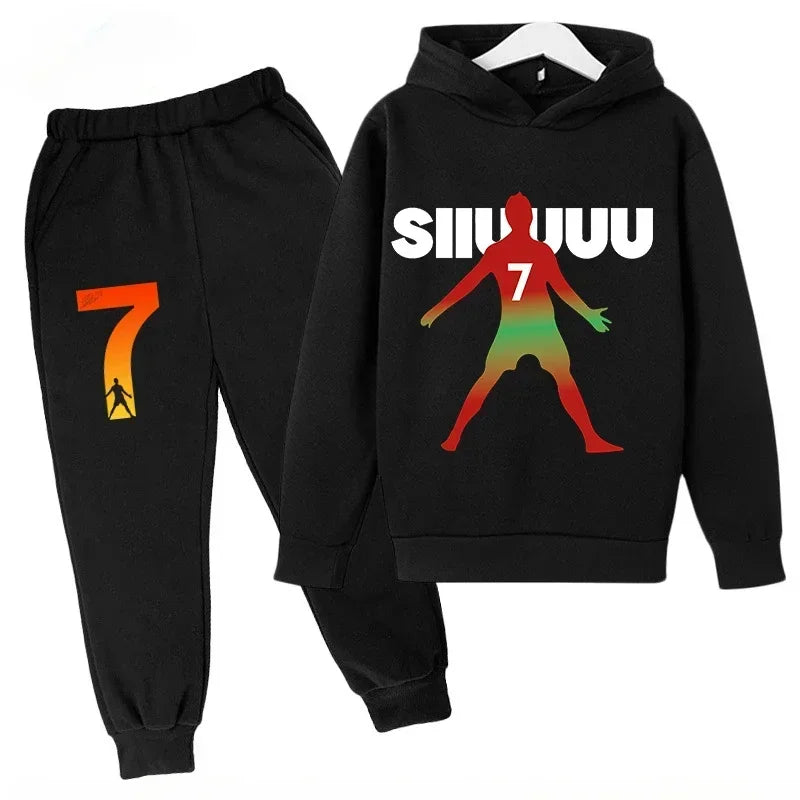 Chándal de Secado Rápido CR7 para Niños de 7 a 13 Años, Ronaldo 7 #   Conjunto Deportivo Estampado, Ropa Deportiva Transpirable, Ropa Infantil de Boutique