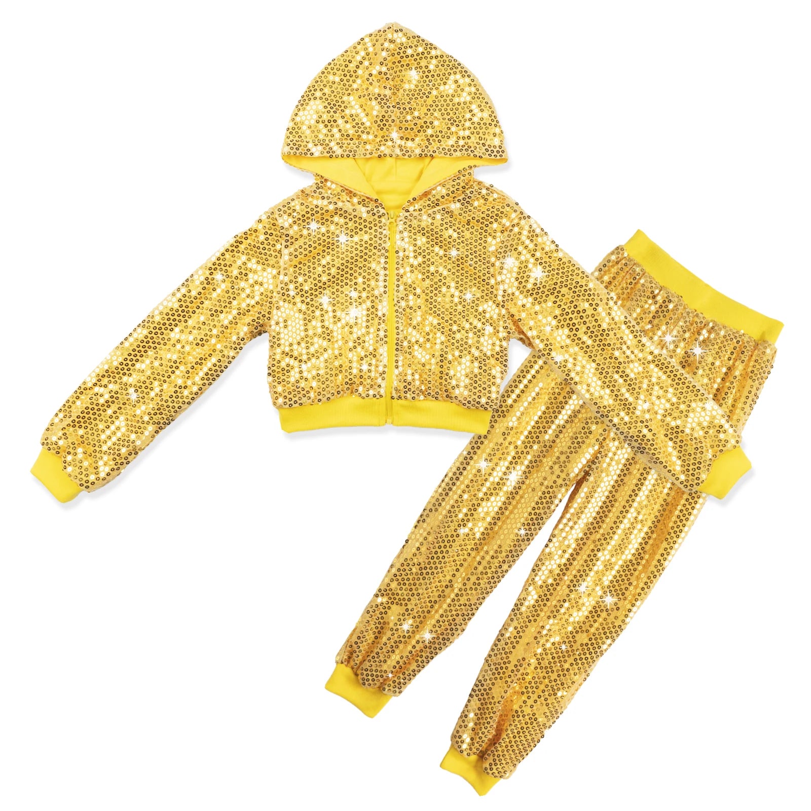 LOlanta-Conjunto de chaqueta y pantalones con capucha para niña, 2 piezas, lentejuelas, ropa de baile de Hip Hop, trajes de fiesta temáticos para niños de 5 a 12 años