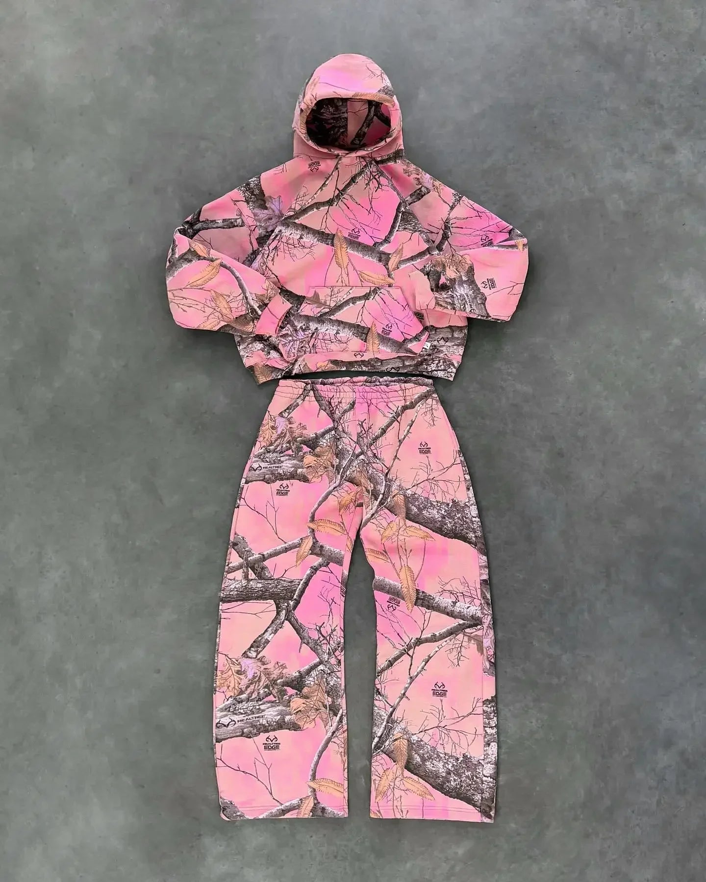 Streetwear Sudadera con capucha de camuflaje rosa con cremallera Y2k Harajuku Retro gótico conjunto de dos piezas para hombres y mujeres nueva moda Casual pantalones deportivos de camuflaje