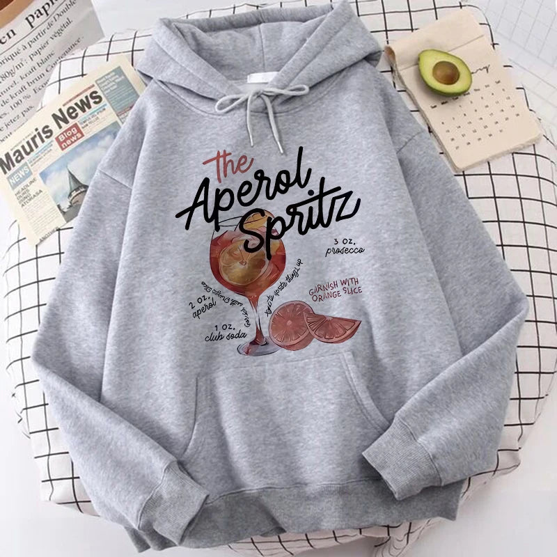 Aperol Spritz Retro cóctel gráfico sudaderas con capucha mujeres lindo bebida con Alcohol con capucha Otoño Invierno impreso sudadera ropa Vintage