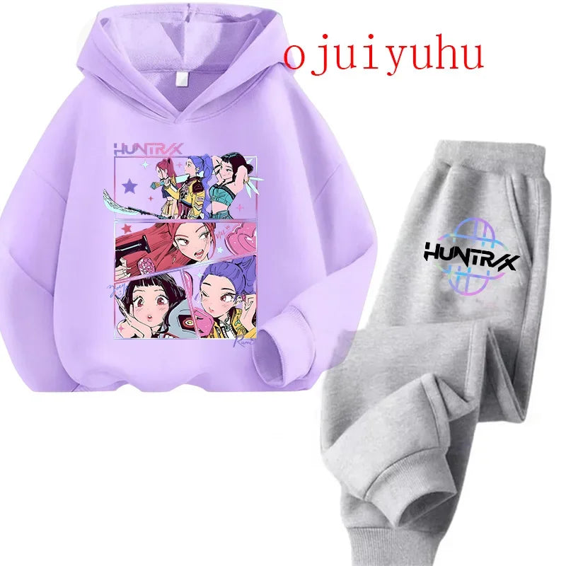 Kpop Demon Hunters Kawaii Jersey sudadera Anime Trucksuit dibujos animados niñas niño niños ropa conjuntos unisex sudaderas con capucha para niños
