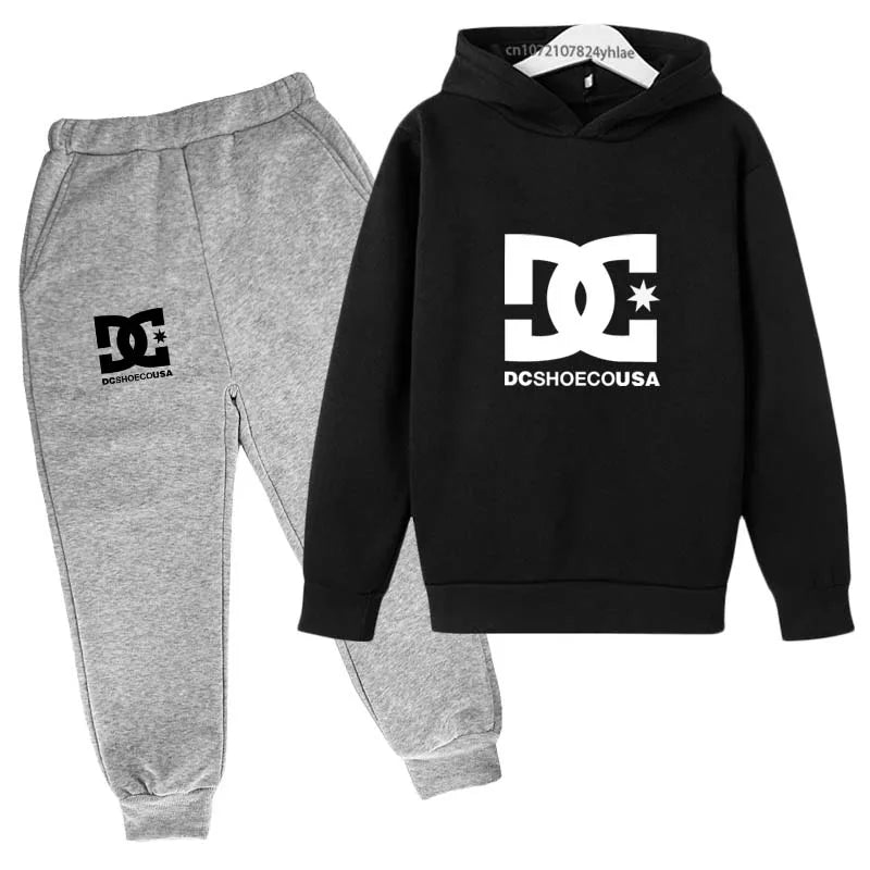 Niños primavera otoño Casual estampado Simple 2 uds Sudadera con capucha + Pantalones chándales trajes de tendencia conjuntos de ropa para niños y niñas de 2 a 13 años