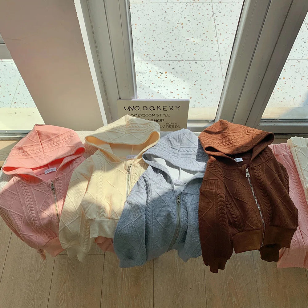 Conjunto de dos piezas para niñas, ropa de otoño, Top corto de punto de manga larga, pantalones acampanados divididos, nuevo estilo coreano
