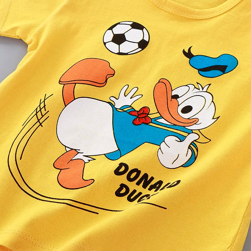 Conjunto de ropa informal para niños, chándal de 2 piezas con dibujos animados del Pato Donald, camiseta y pantalones cortos, verano, 1-4 años