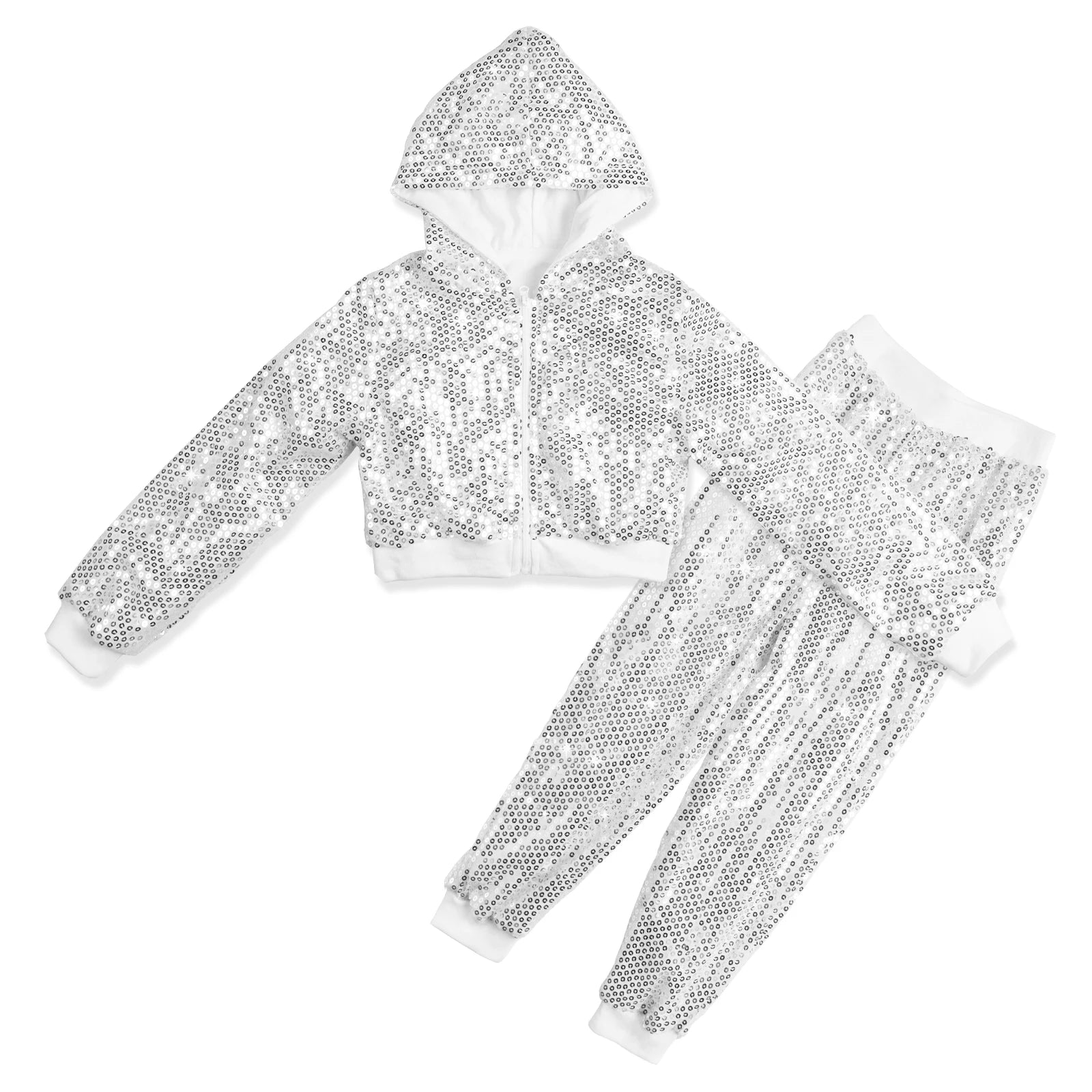LOlanta-Conjunto de chaqueta y pantalones con capucha para niña, 2 piezas, lentejuelas, ropa de baile de Hip Hop, trajes de fiesta temáticos para niños de 5 a 12 años