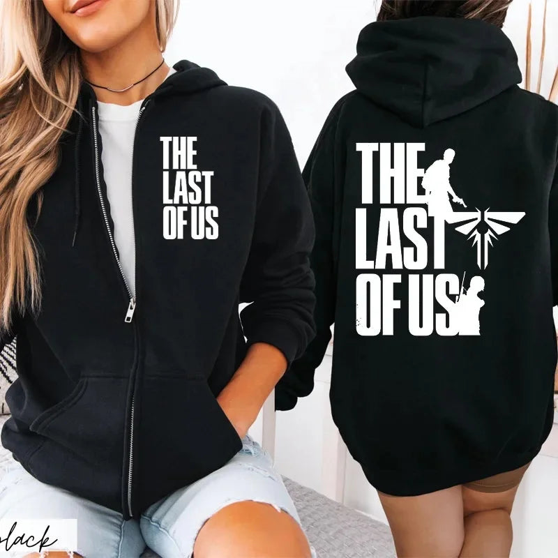 Sudadera con capucha con cremallera para pareja con estampado Last of Us, fibra de acetato, cuello redondo, manga larga, mezcla de algodón, sudadera con capucha Unisex