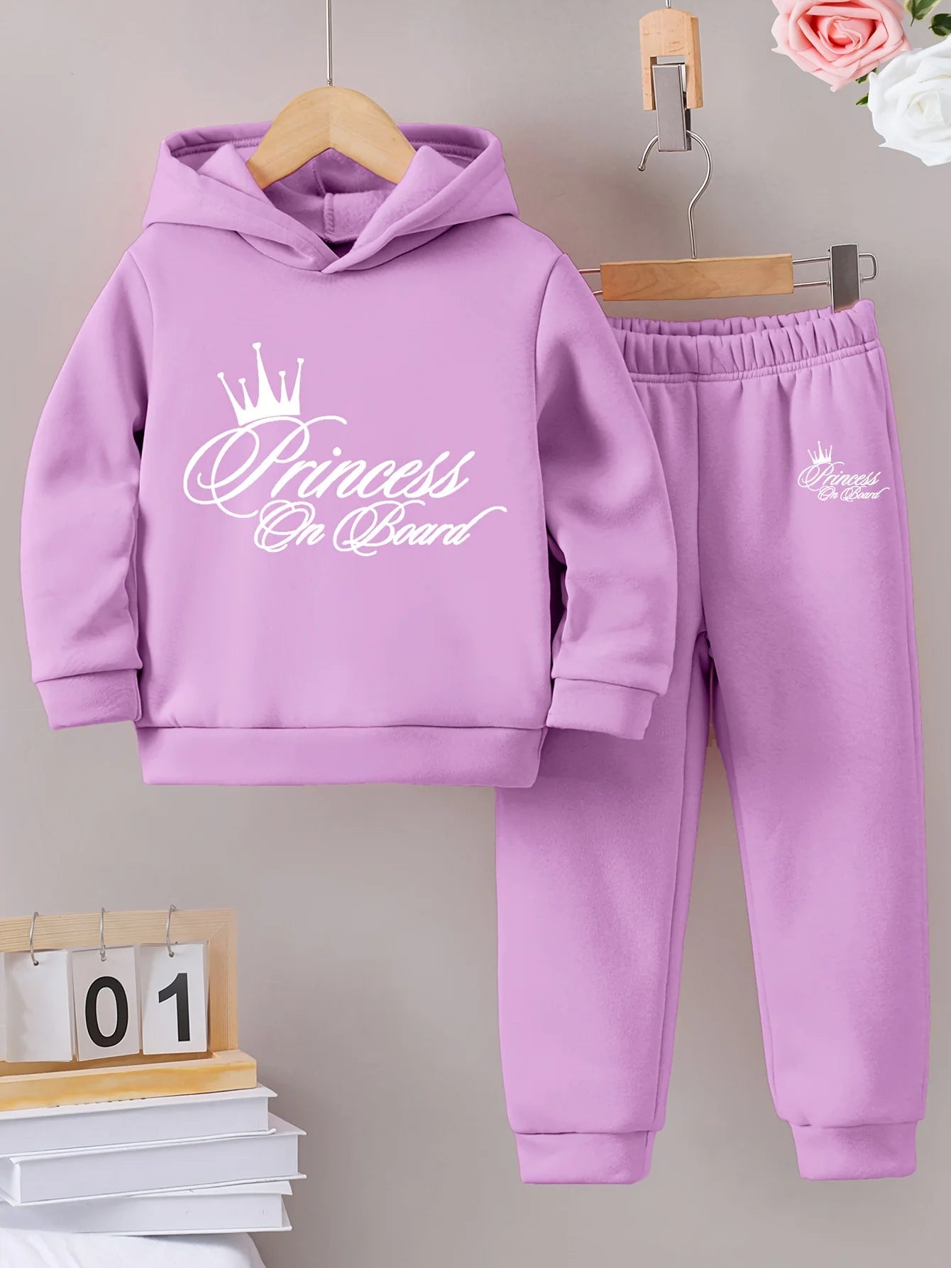 Sudadera con capucha y pantalones de chándal de forro polar para niñas, moda exquisita, informal, patrón impreso, cálido, otoño, invierno, 2 conjuntos