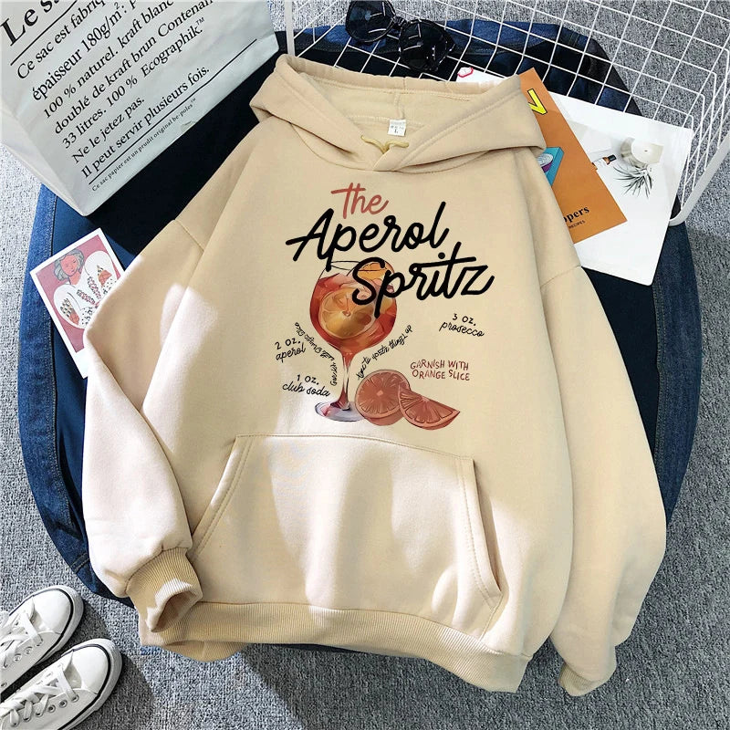 Aperol Spritz Retro cóctel gráfico sudaderas con capucha mujeres lindo bebida con Alcohol con capucha Otoño Invierno impreso sudadera ropa Vintage