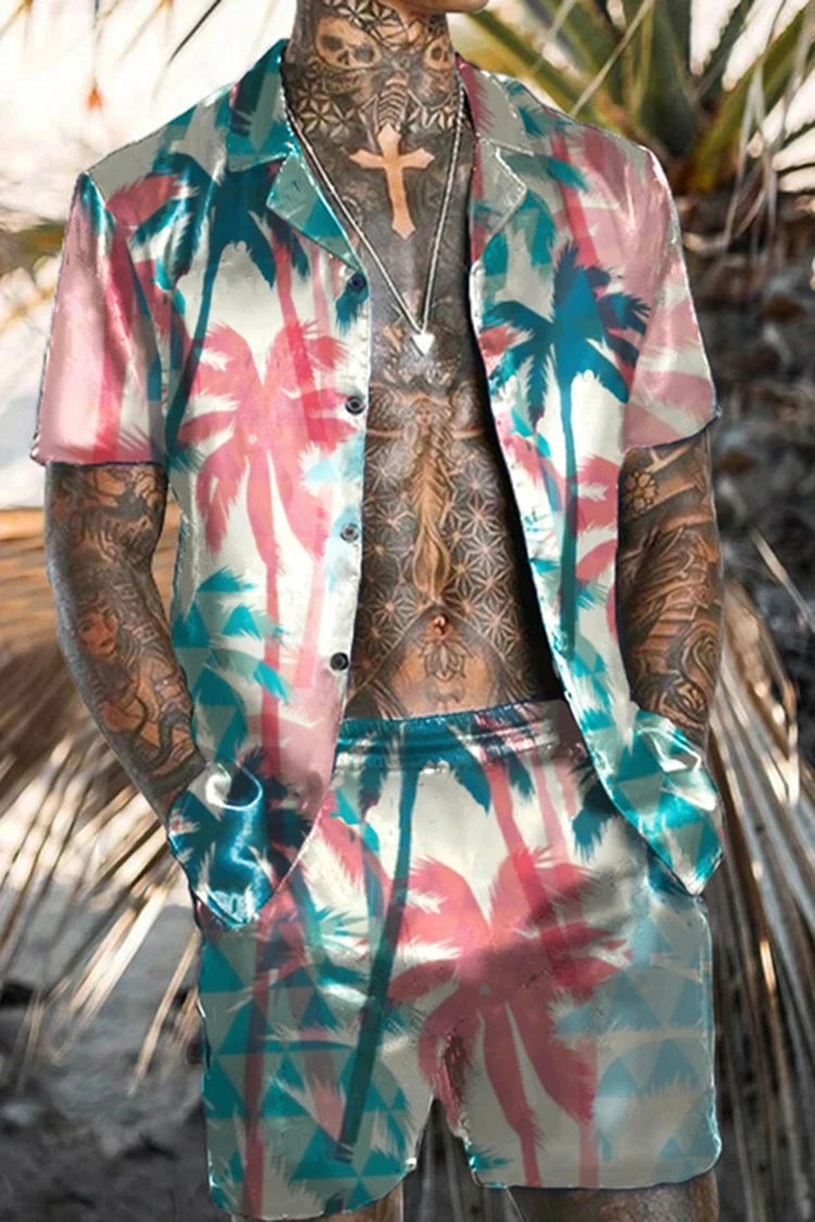 Conjunto de camisa para hombre con estampado 3D de estilo étnico, pantalones cortos de playa de manga corta con flores Retro, conjunto informal hawaiano de 2 piezas, ropa de calle de verano
