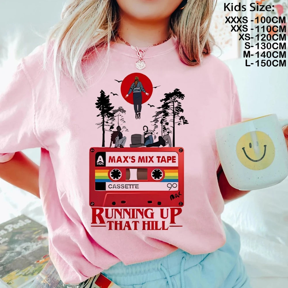 Camiseta Running Up That Hill para niños, camiseta de manga corta The Demogorgon para niños, camisetas informales holgadas con estampado con dibujo para niñas y niños