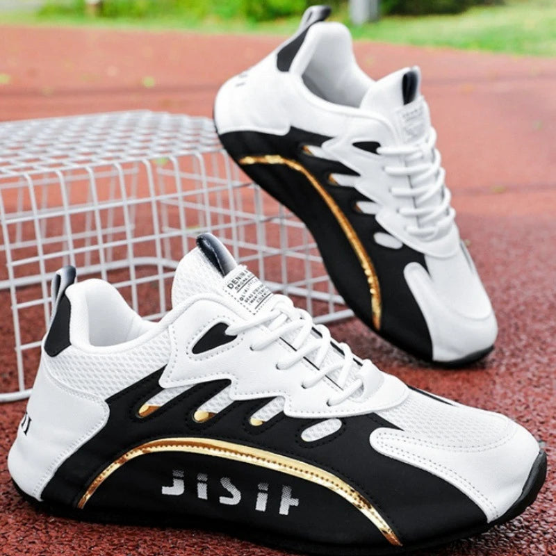 Zapatillas de deporte de malla transpirable rojas y blancas para hombre, zapatos para correr informales a la moda, zapatillas deportivas ligeras antideslizantes para uso diario