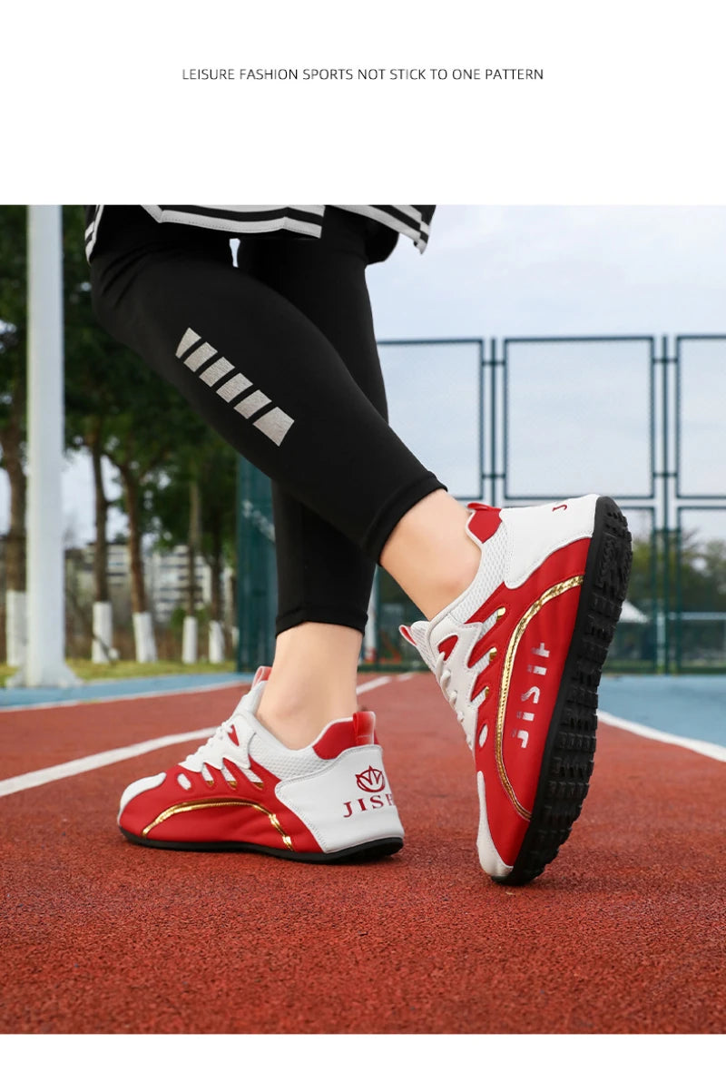 Zapatillas de deporte de malla transpirable rojas y blancas para hombre, zapatos para correr informales a la moda, zapatillas deportivas ligeras antideslizantes para uso diario