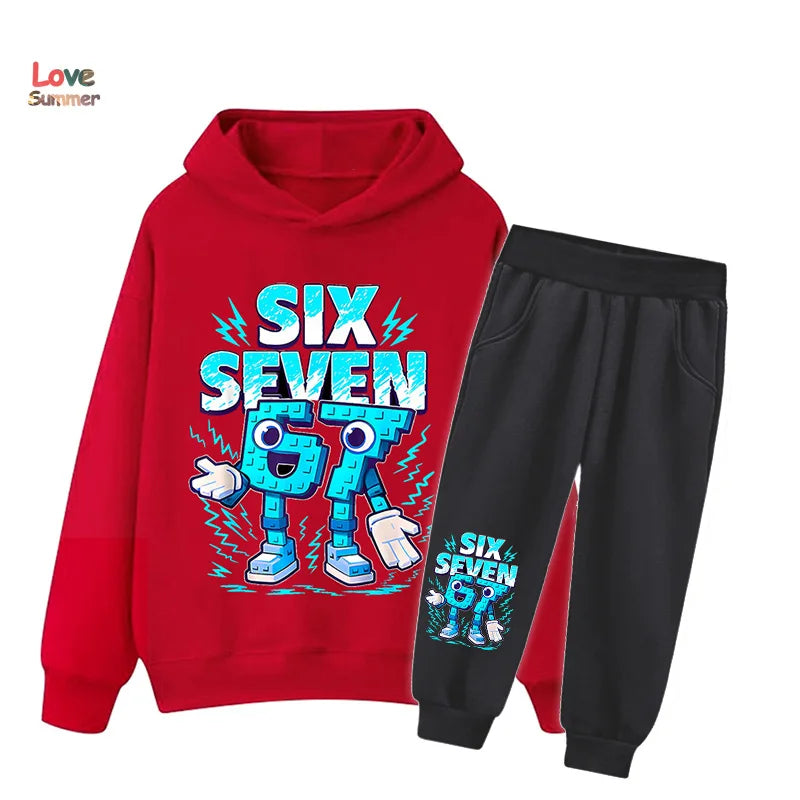 67 Six Seven sudadera con capucha pantalón 2 uds niños niñas italiano Brainrot chico niña sudadera 2 uds traje con capucha bebé chándal Casual