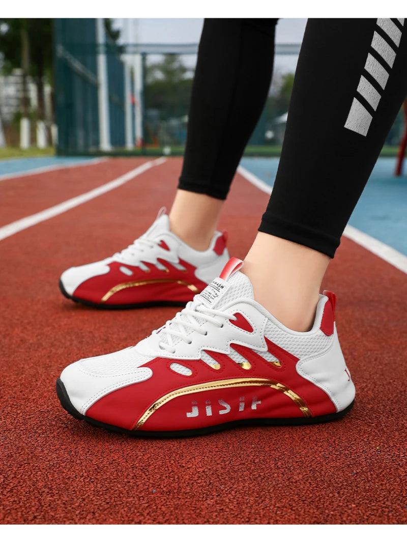 Zapatillas de deporte de malla transpirable rojas y blancas para hombre, zapatos para correr informales a la moda, zapatillas deportivas ligeras antideslizantes para uso diario