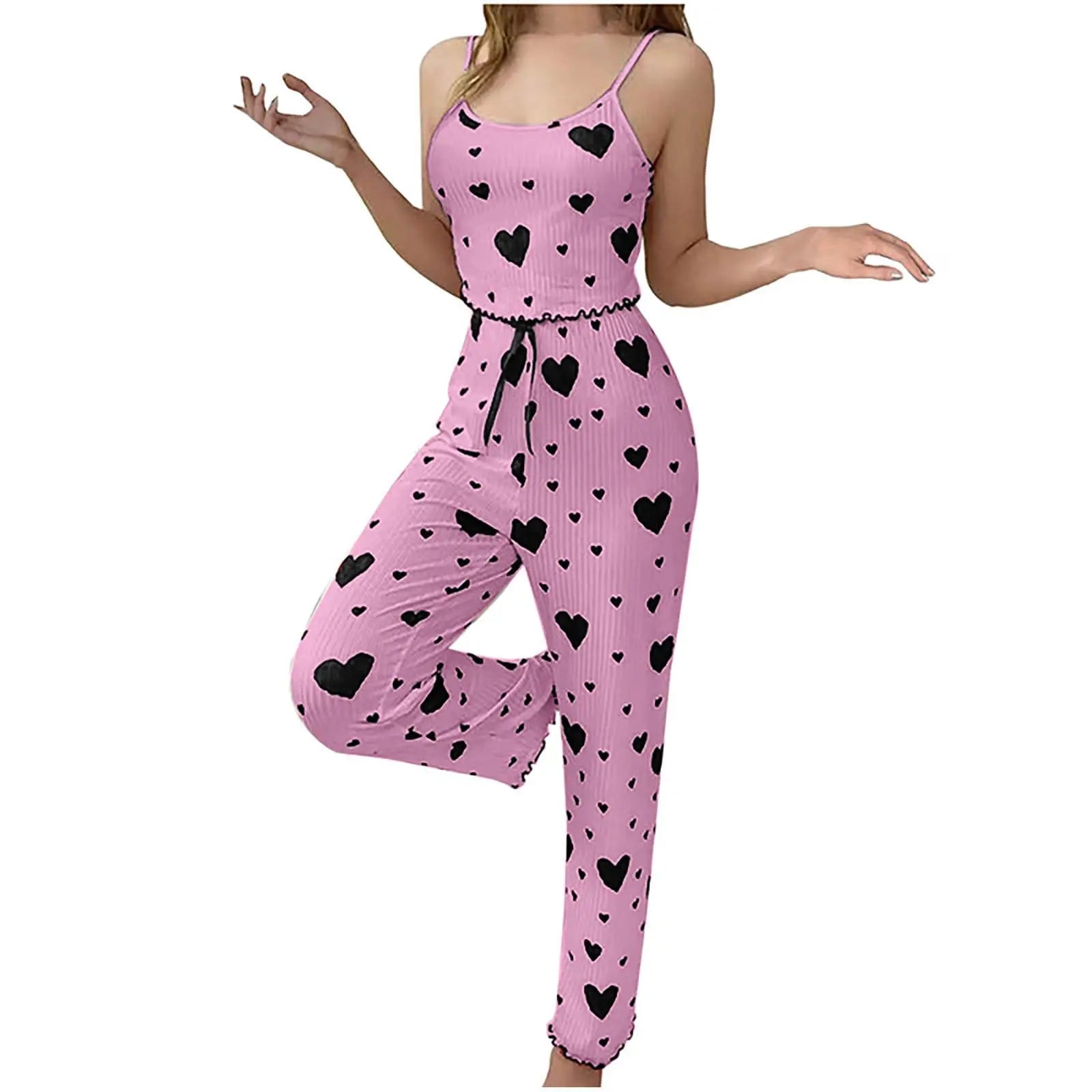 Pijama de talla grande para mujer, conjunto de 2 piezas, Chaleco Corto + pantalón blanco, transpirable, suave, informal, estampado de amor