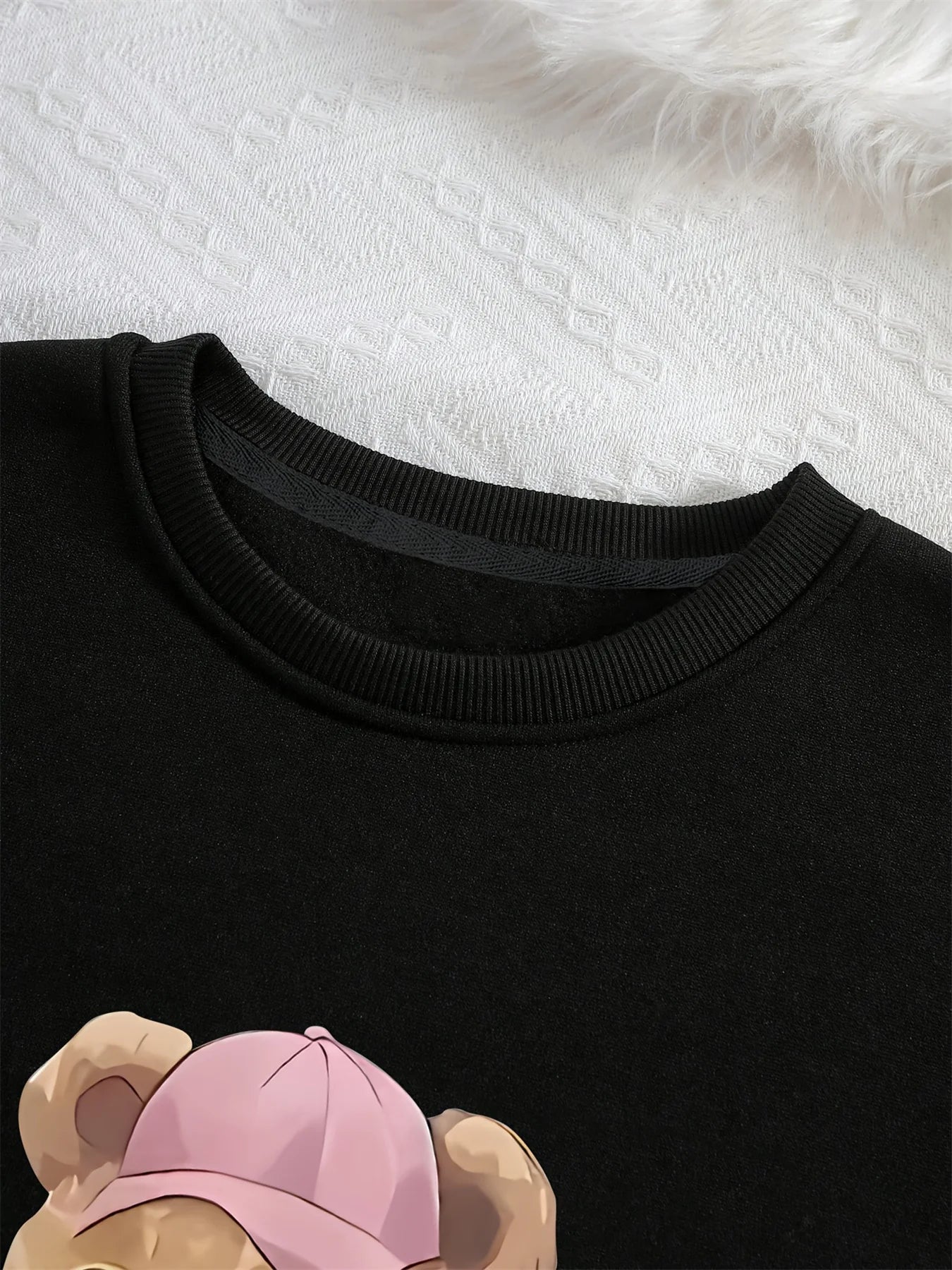 Sudadera con capucha de cuello redondo y manga larga de terciopelo para mujer, holgada, informal, cómoda, con estampado de osito de peluche, otoño e invierno