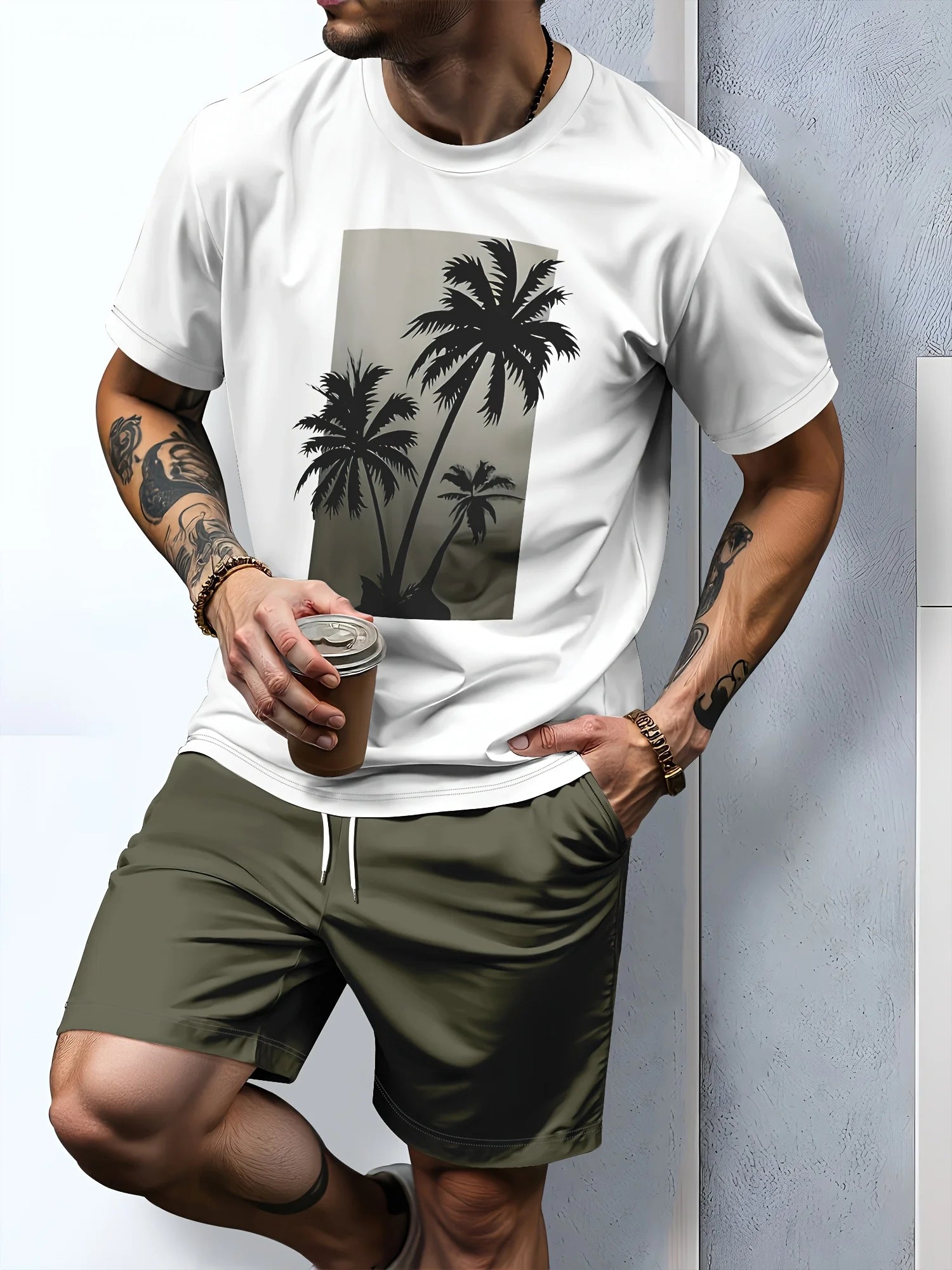 Conjunto Hawaiano Palmeras Hombre | Camiseta + Pantalón Corto Playa 2026
