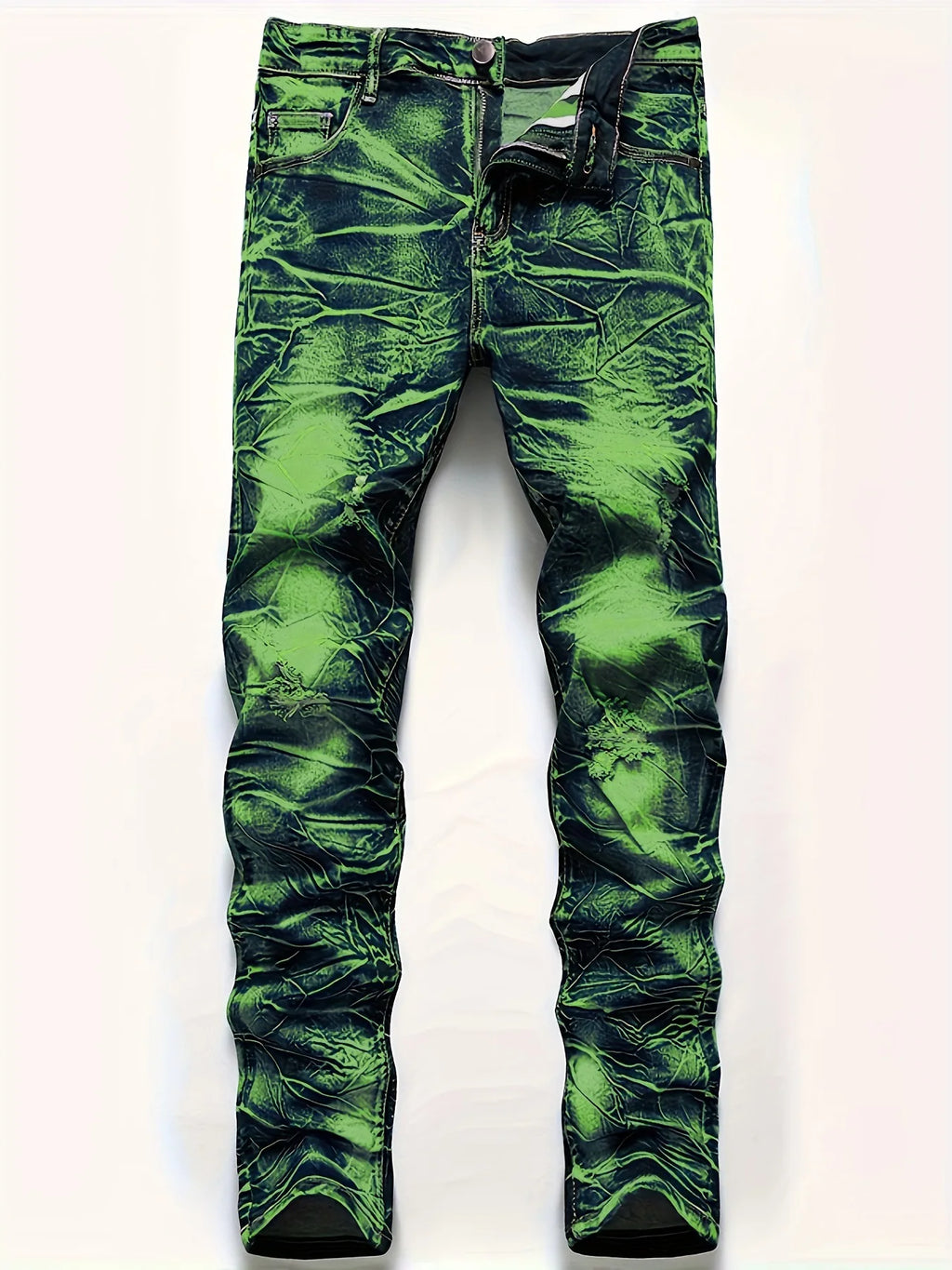Pantalones vaqueros ajustados para hombre, pantalones vaqueros azules adelgazantes elásticos artesanales, pantalones largos con diseño de agujeros, pantalones vaqueros de pierna recta de alta elasticidad