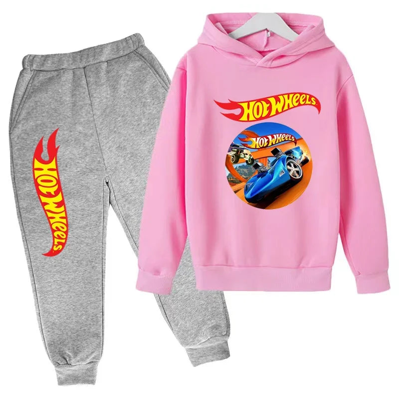 Ropa para niños Hot Wheels juego de coches Abrigo con capucha estampado 3-12 años niños niñas niño Top + Pantalones sudadera de moda ropa deportiva Casual