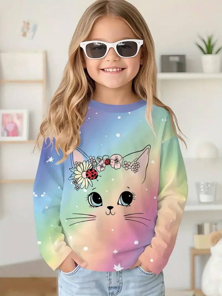 Camiseta de capibala de animales de dibujos animados, camisetas con cuello redondo, camiseta de moda de manga larga, ropa para niños y niñas de 7 a 8 años, ropa para niños