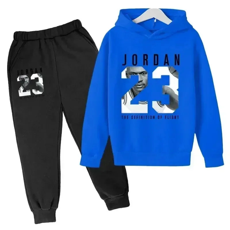 Conjunto de 2 Piezas de Sudadera con Capucha y Pantalones con Estampado Número 23 para Niños, Ropa de Otoño Invierno, Ropa Cálida Informal para Niñas y Niños, Sudaderas Deportivas de Moda