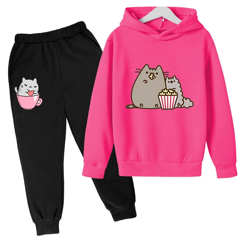 Sudadera con capucha con estampado de gato de Nutella para niños, ropa divertida para niñas y niños, conjuntos de ropa Harajuku Kawaii para niños, Invierno