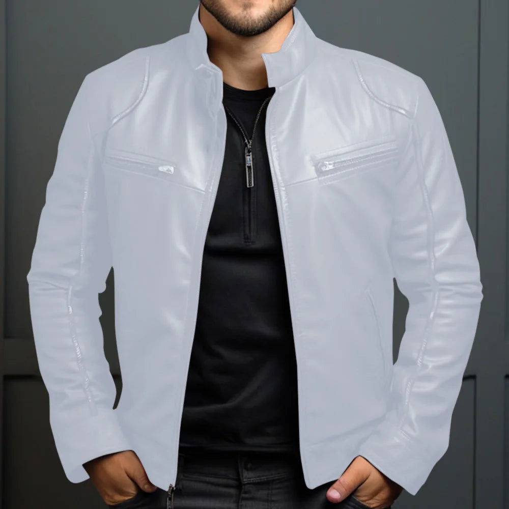 Chaqueta informal de cuero PU para hombre, estilo Punk, cuello con cremallera, multicremallera, ropa de calle de estilo motero más baja a la moda