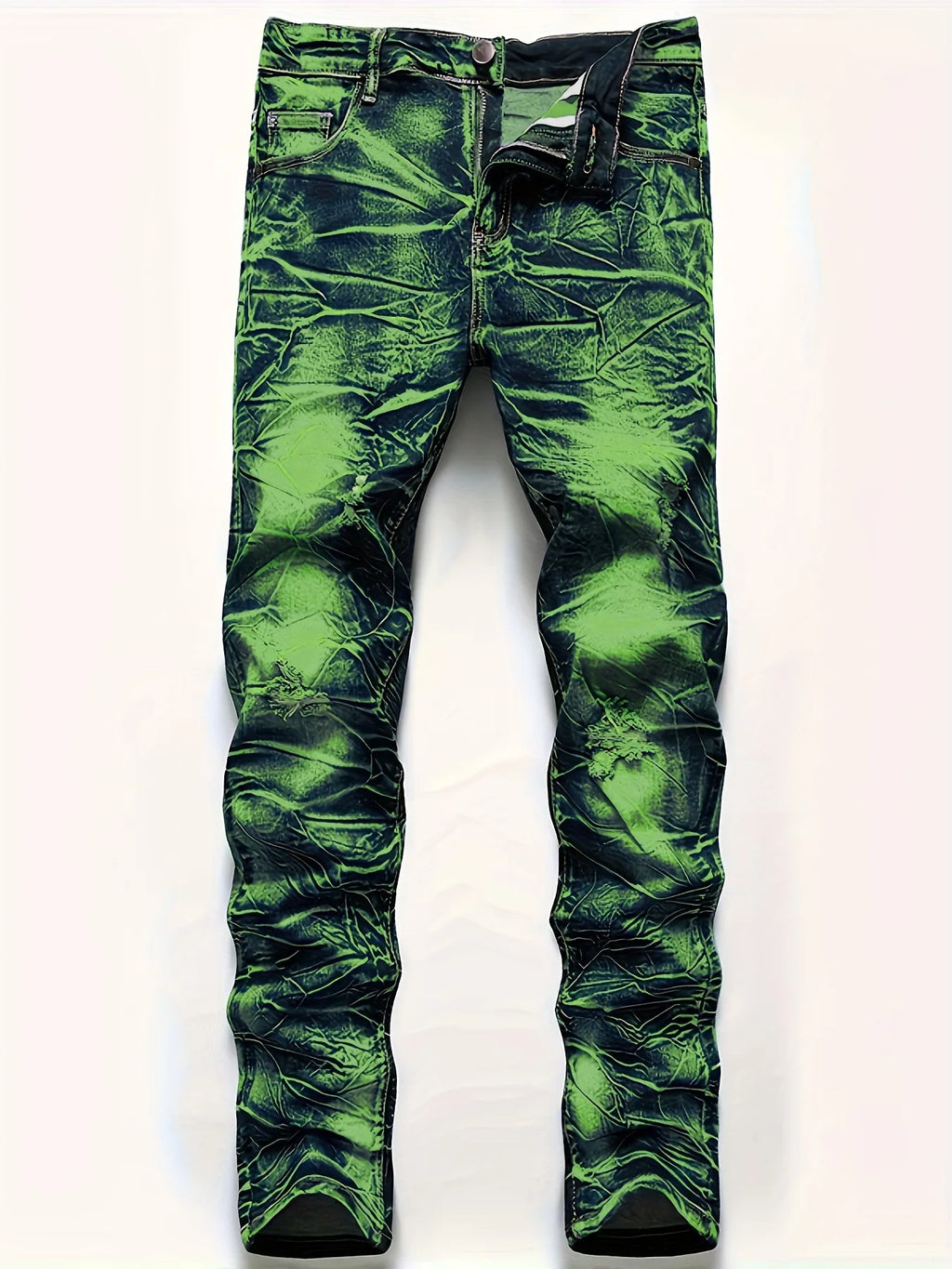 Pantalones vaqueros ajustados para hombre, pantalones vaqueros azules adelgazantes elásticos artesanales, pantalones largos con diseño de agujeros, pantalones vaqueros de pierna recta de alta elasticidad