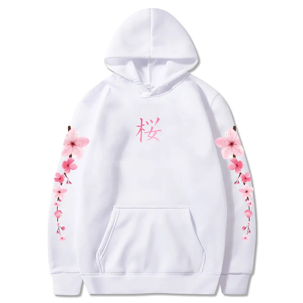 Sudaderas con capucha con estampado de Sakura de flores japonesas, sudaderas con capucha de invierno de manga larga, jerséis cómodos informales para mujeres/hombres con bolsillo