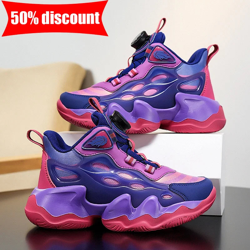 Zapatillas de baloncesto para niños, zapatillas de baloncesto de moda transpirables de malla para adiestramiento al aire libre, antideslizantes, resistentes al desgaste